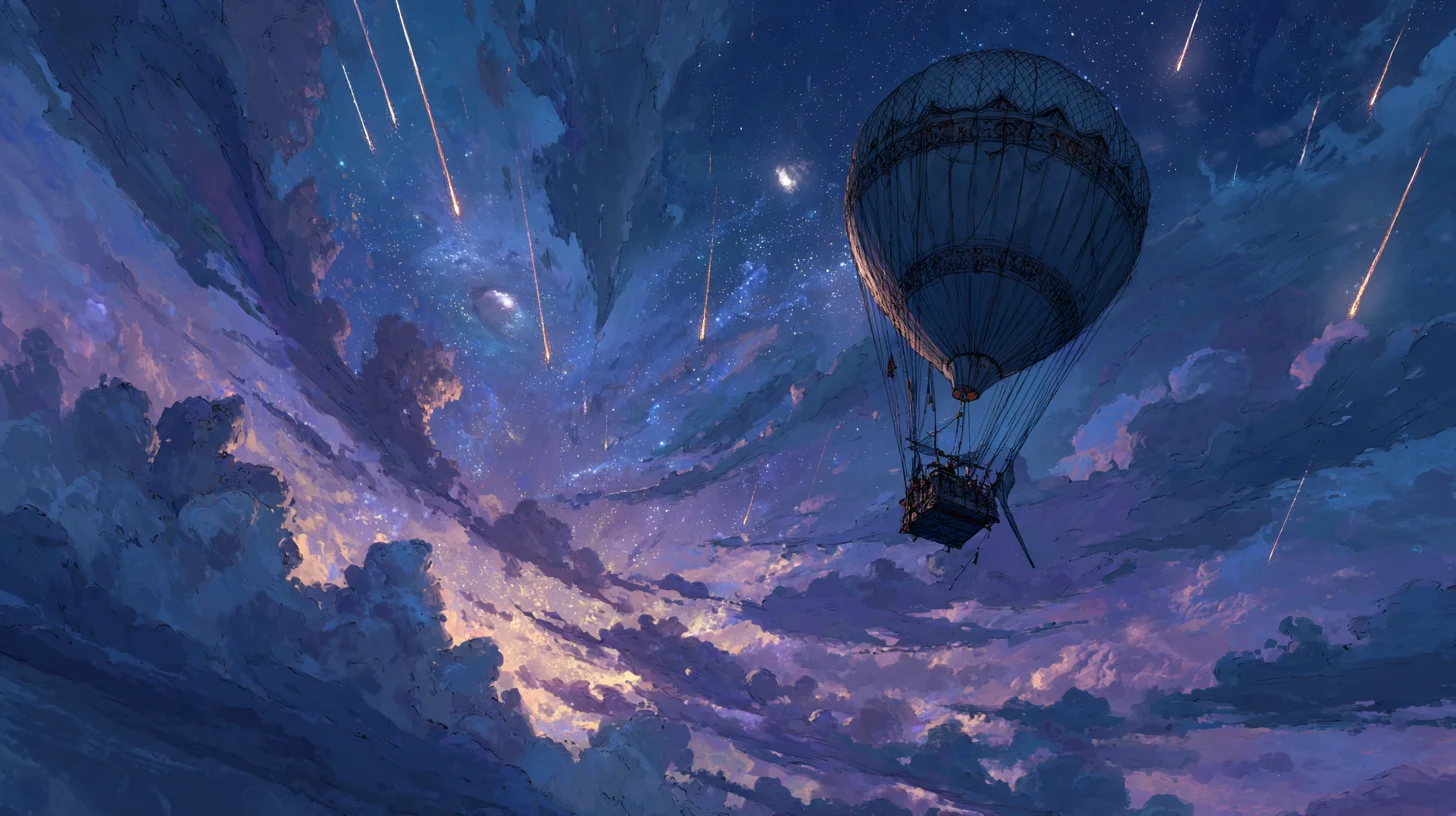 We May Know Where (Some) Cosmic Rays Come From - After 113 Years 1 Hot air balloon in a night sky with stars and cosmic rays