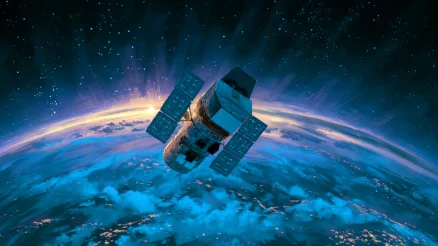 Image showing a space telescope in Earth orbit, about to fall.