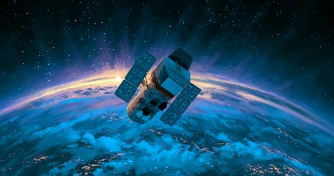 Image showing a space telescope in Earth orbit, about to fall.